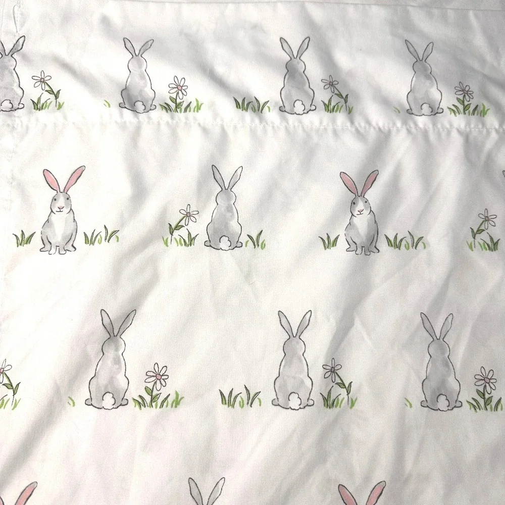 Cynthia Rowley Bunny Rabbit Floral Print White Bed Queen Sheet Set Easter